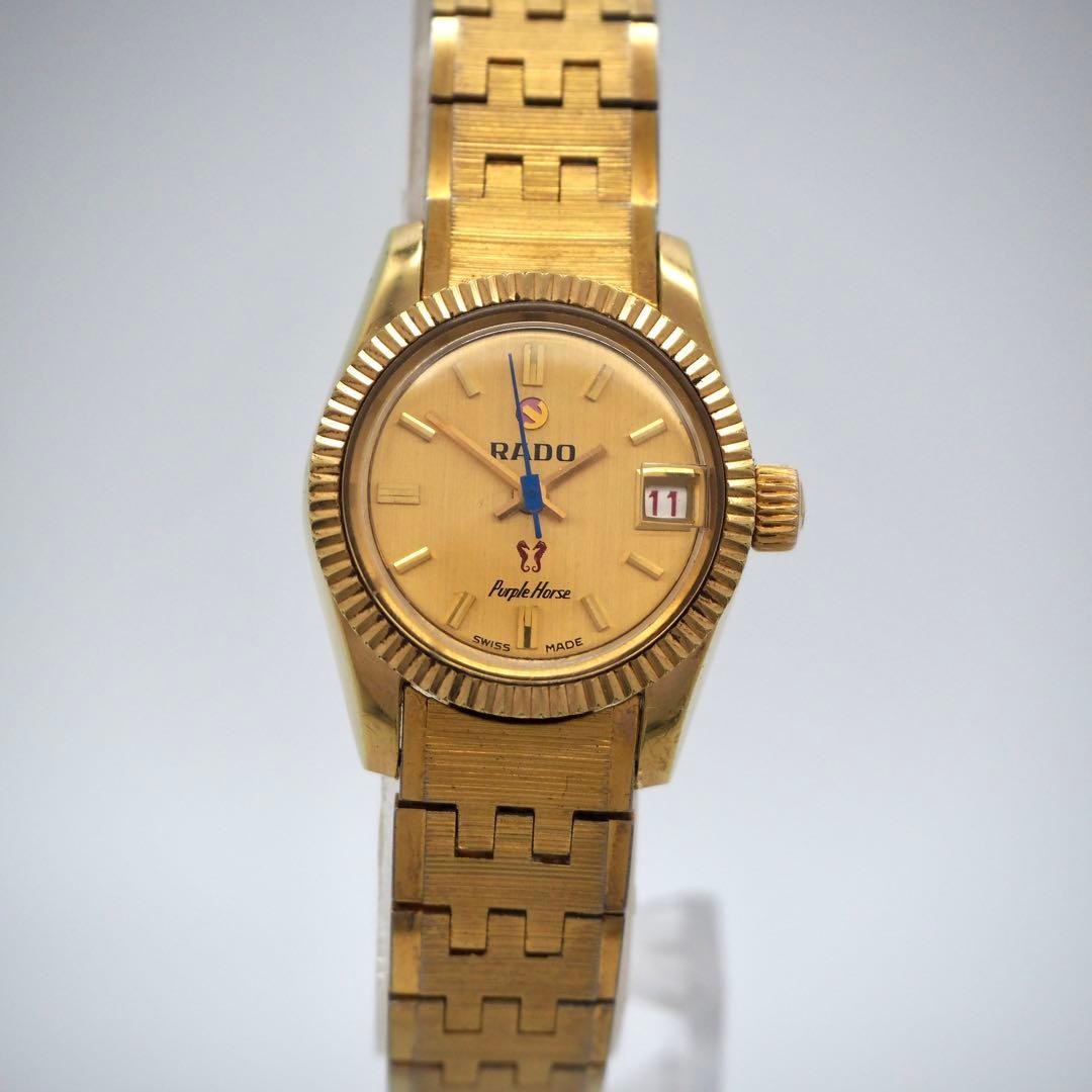 Rado Purple Horse Automatic Watch Gold Dial Ladies Japan Working 074874