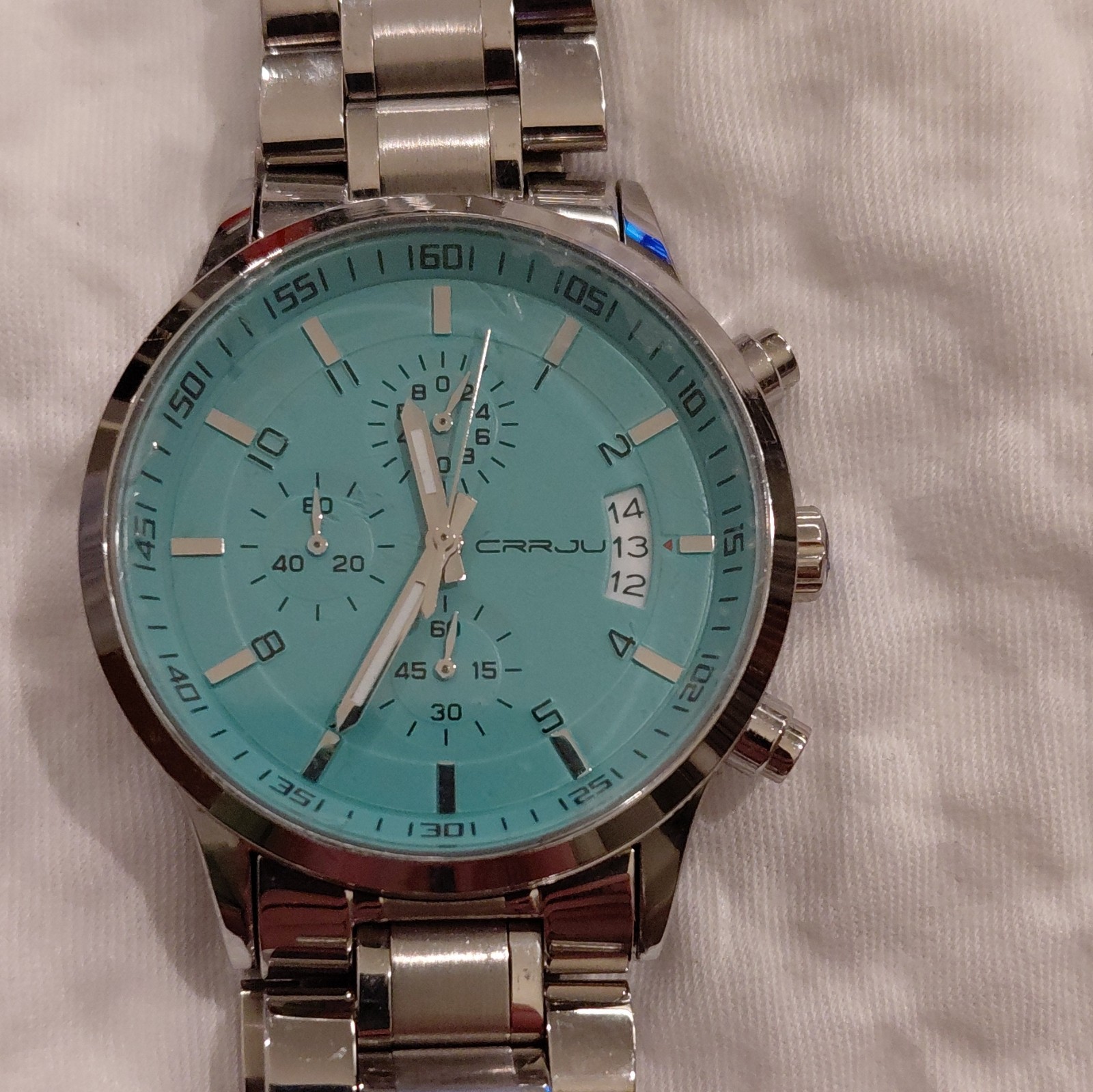 CRRJU Men’s Quartz Watch Date Multi-Dial Blue Dial Silver SS Bracelet