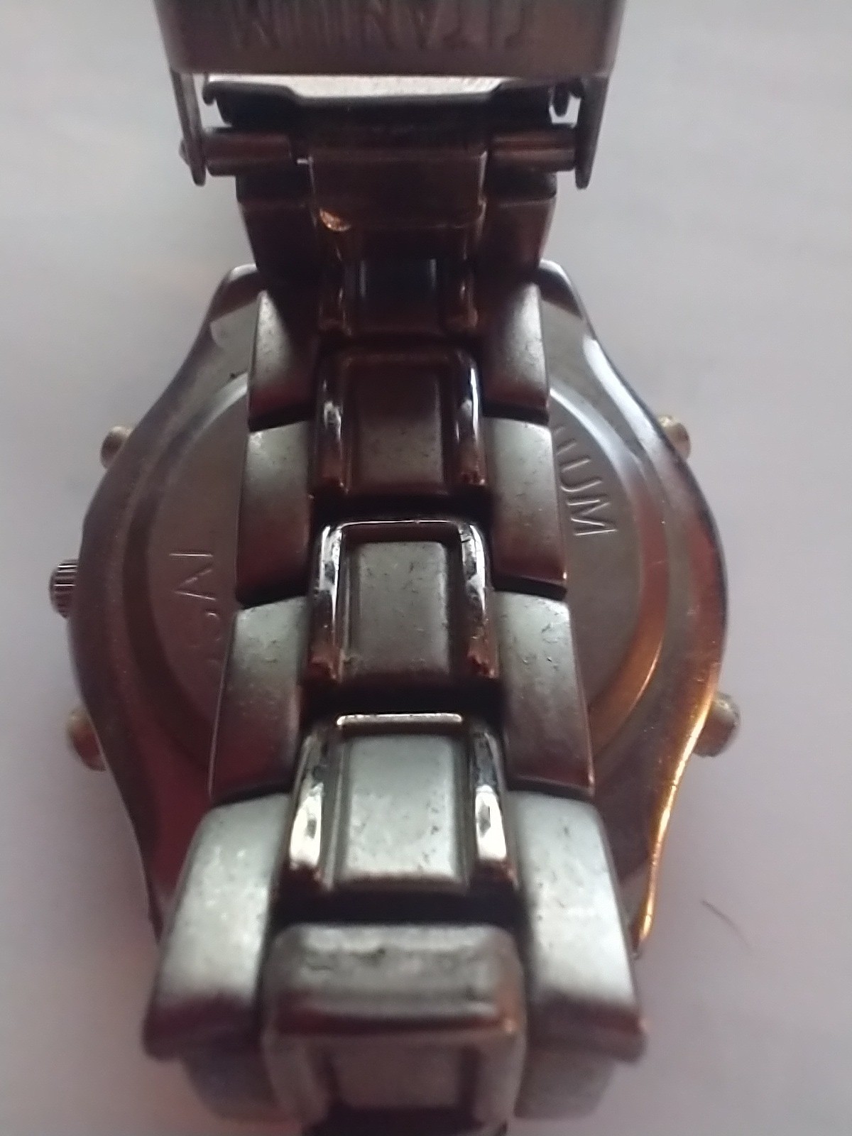 Titanium Men’s 2-ToneChronographAnalog Watch Black Dial Metal Bracelet Untested