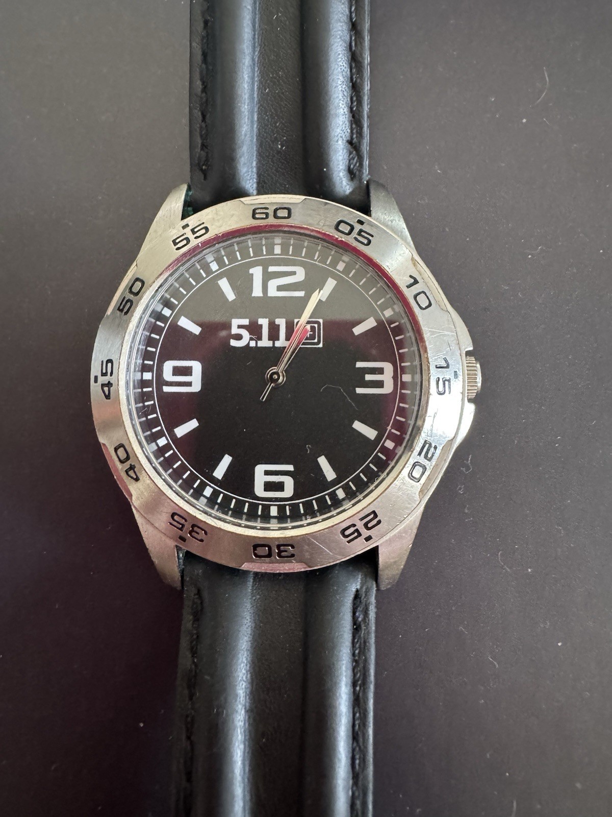 5.11 Tactical Mens Watch 42mm Black Dial Leather 1977-2007 Sport New Battery