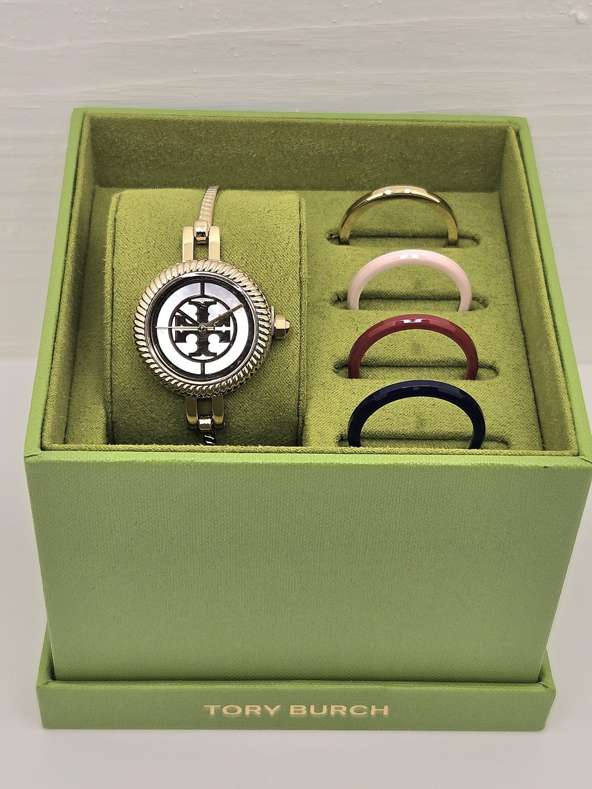Tory Burch Women’s Watch TBW4029 Gold Mother of Pearl Dial Interchangeable Bezel