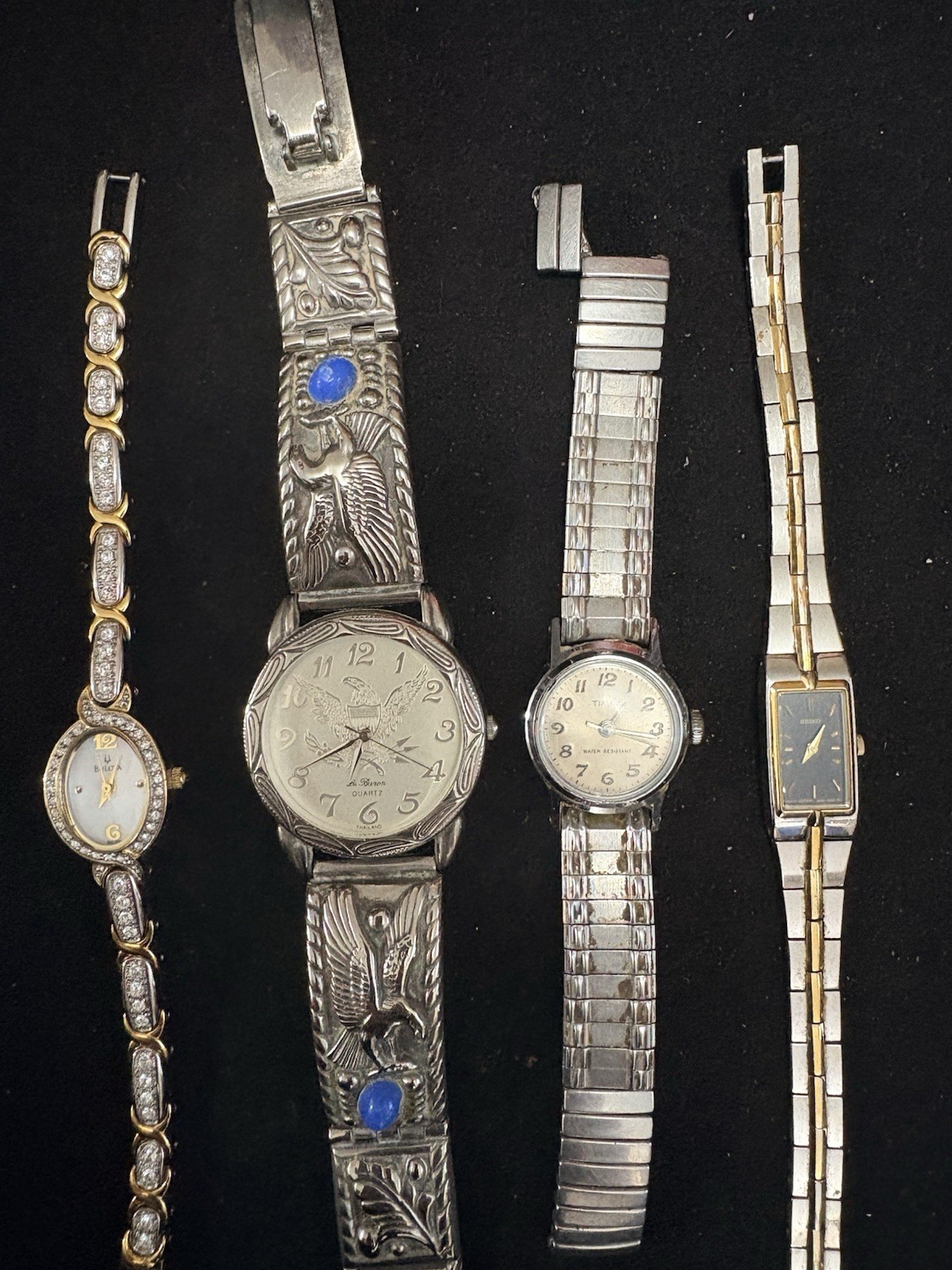 Vintage Watch Lot Bulova Seiko Timex Le Baron Eagle Turquoise Untested AS IS