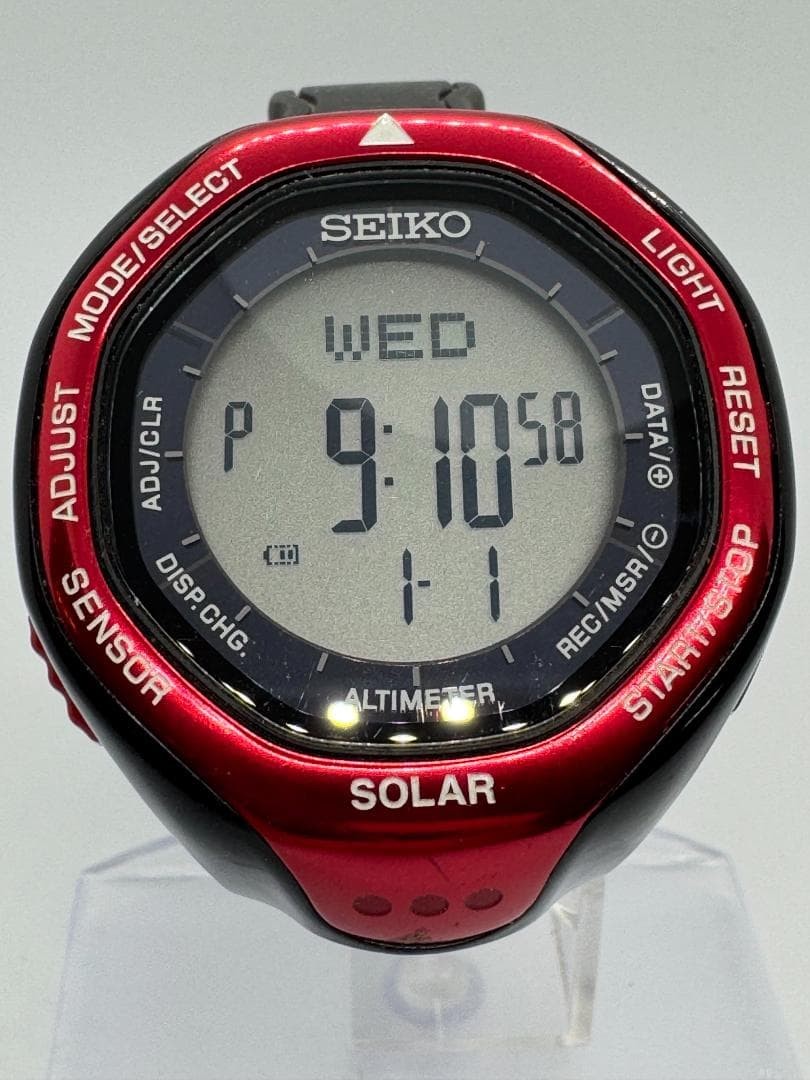SEIKO W54 Solar Digital Altimeter Watch Red Black Used
