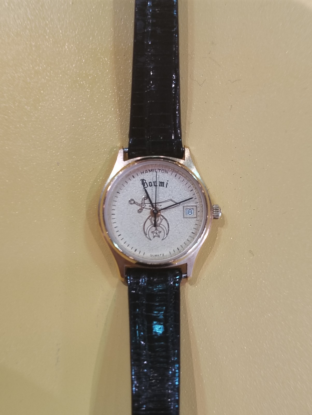 Hamilton Boumi Quartz 26mm Gold Plated Case Silver Dial Black Leather Date
