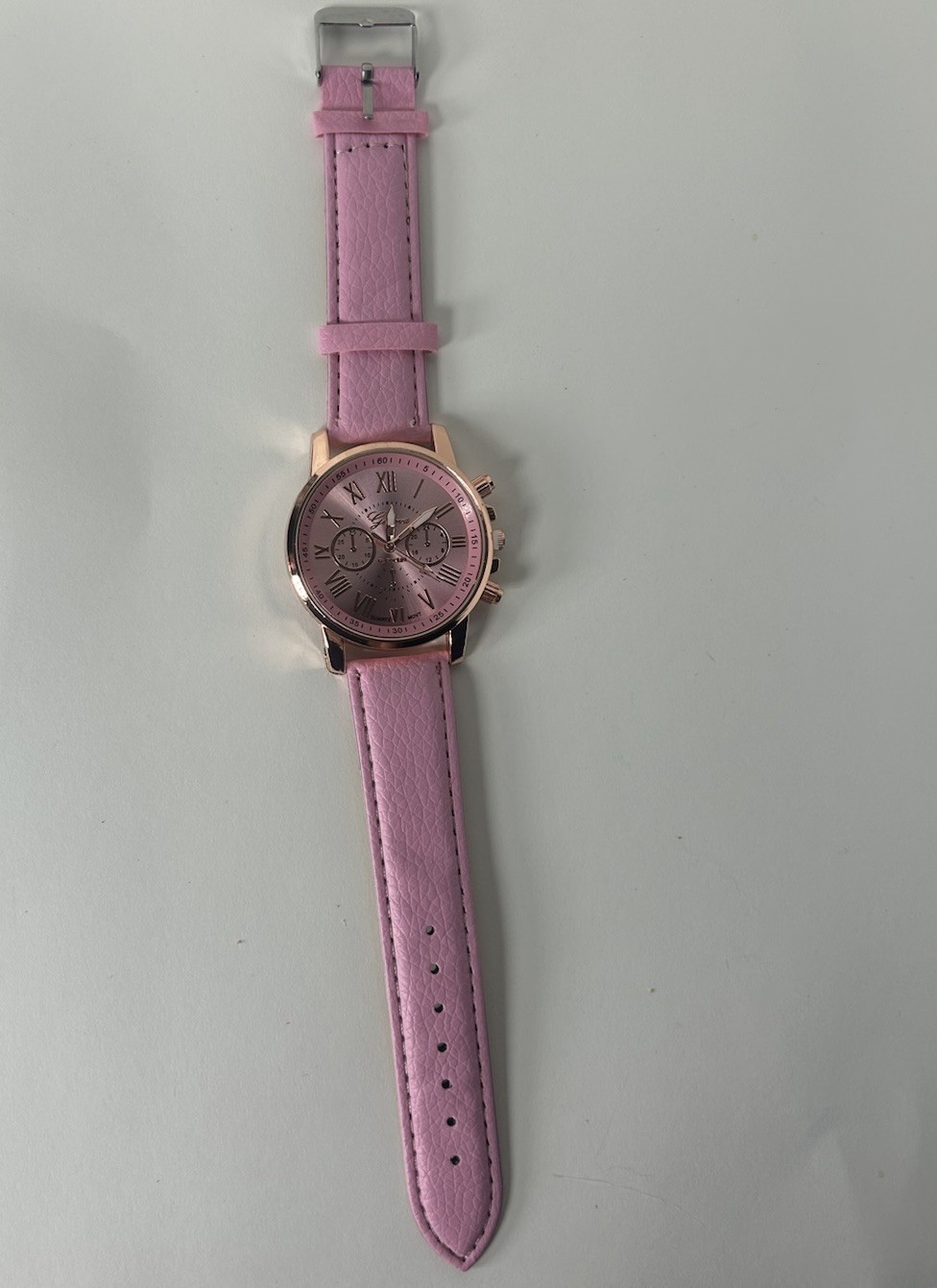 Pink Leather Watch Womens Quartz Analog Roman Numeral Dress Casual 40mm 8in