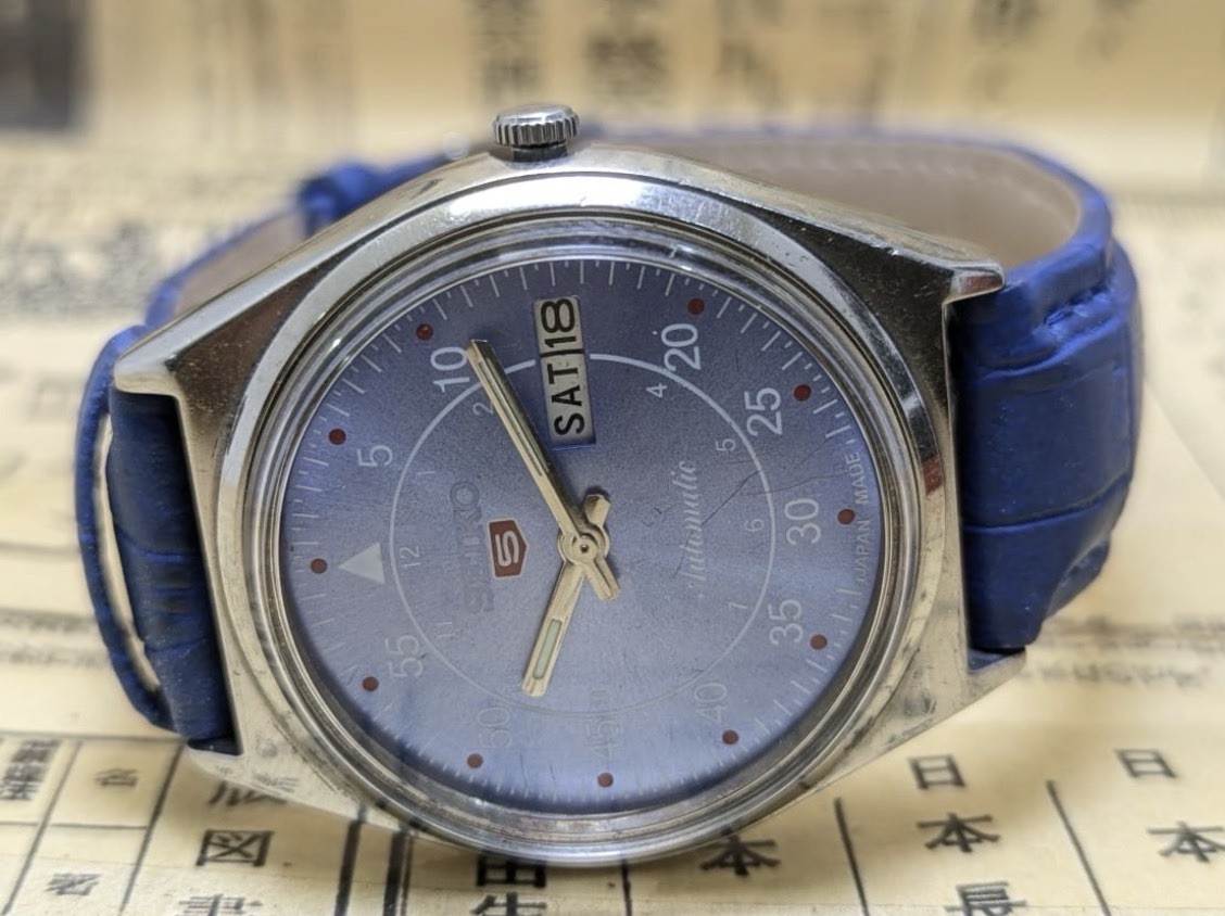 Vintage Seiko 5 Automatic 21 Jewels 6309 Men’s Wrist Watch Japan Made Blue Dial