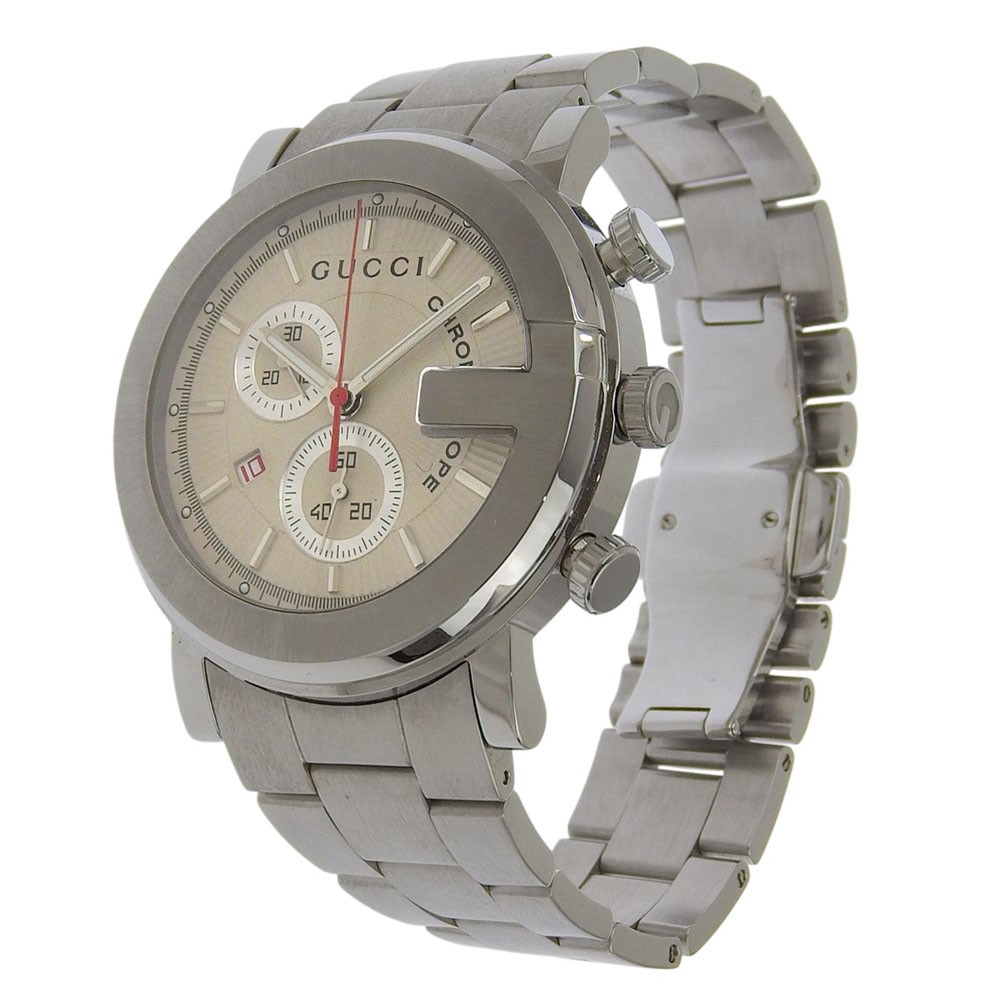 GUCCI G Chrono Watches 101M Silver WhiteDial Stainless Steel Quartz Chrono…