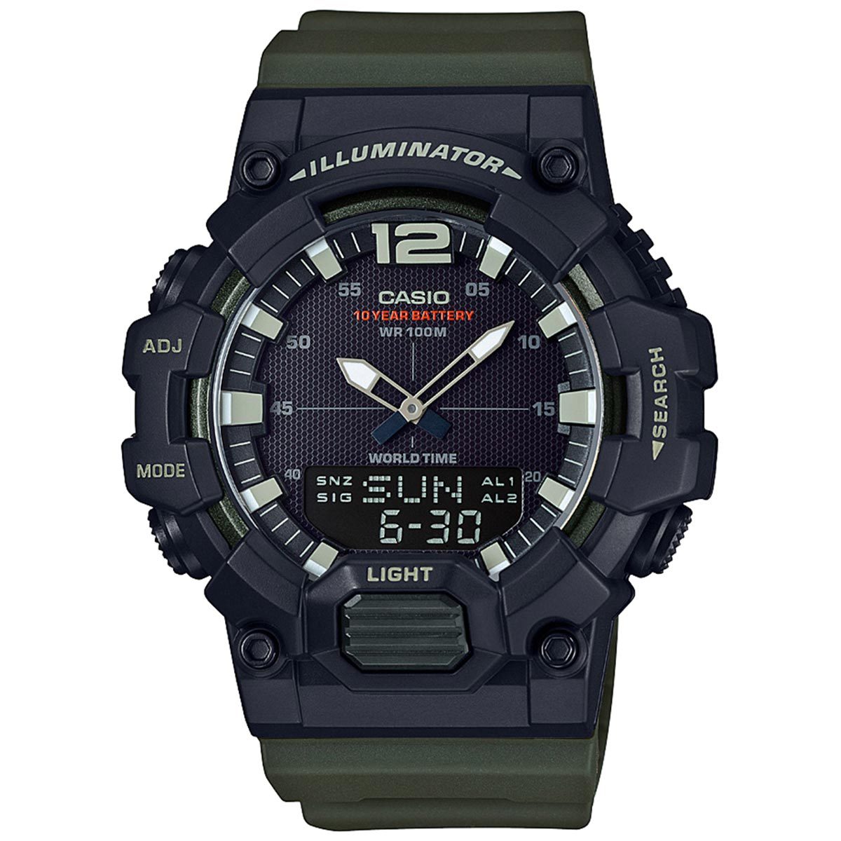 Casio HDC700-3AV, 10 Year Battery Combo, Green Resin Band, 3 Alarms, Telememo