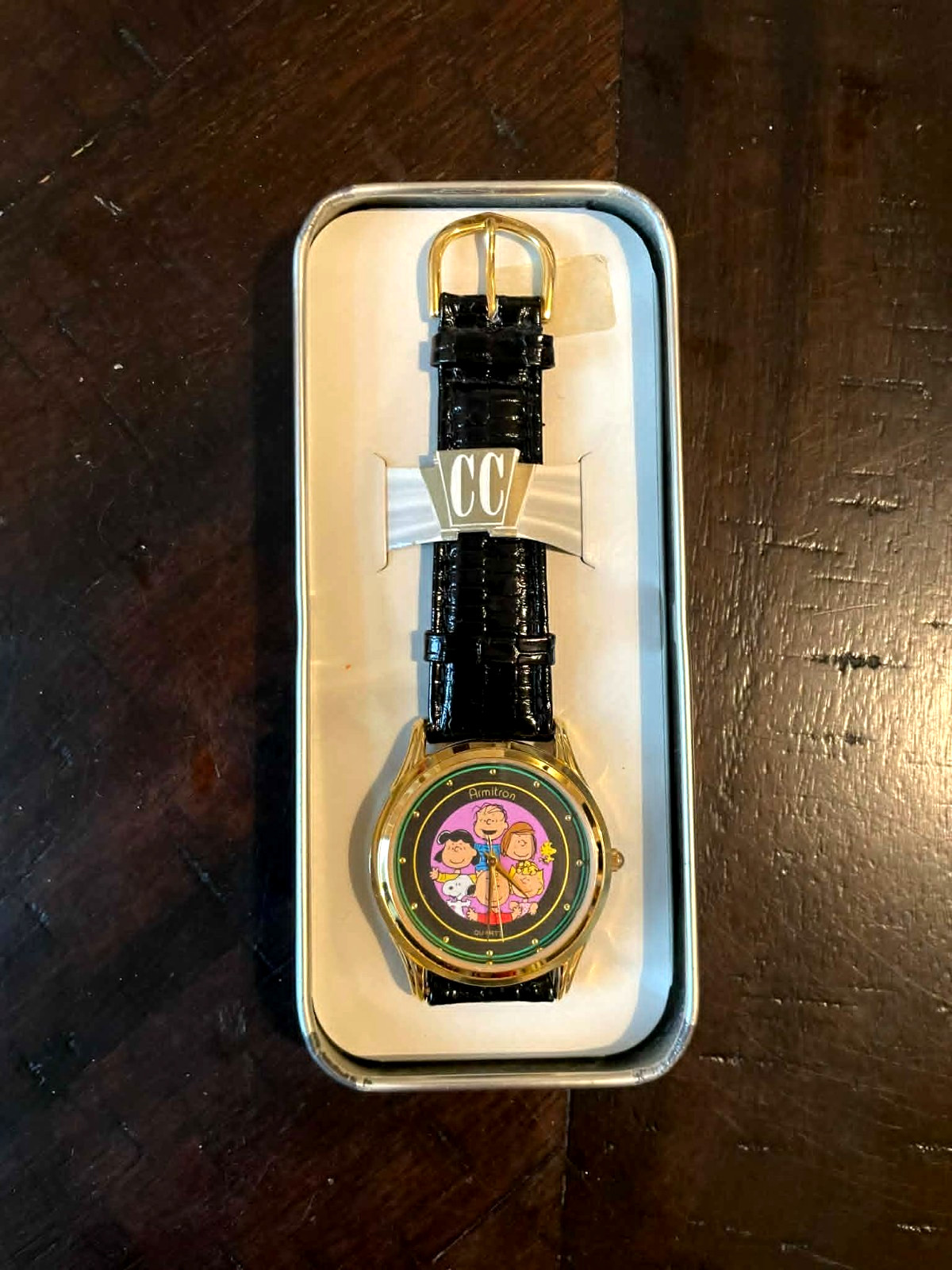 Armitron Peanuts Characters Collectible Watch Black Leather Band Stainless Steel