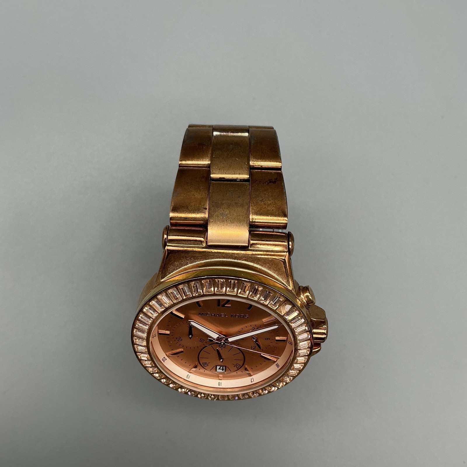 Michael Kors Chronograph Womens Watch 41mm Rose Gold Tone New Battery 6.5″