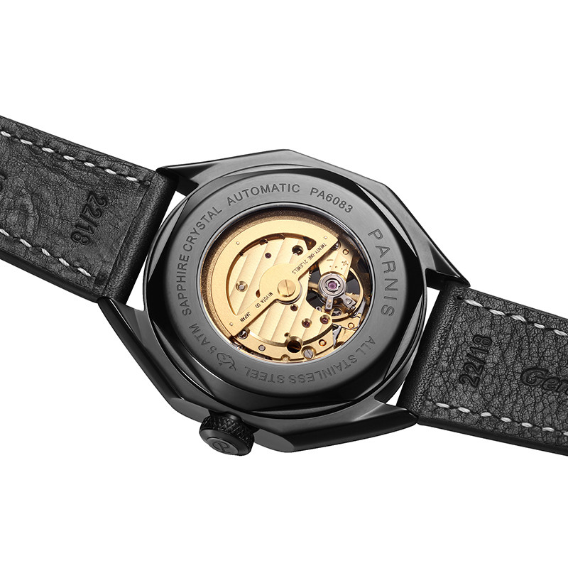 43mm Parnis Hollow Dial Miyota Automatic Movement Men’s Watch PVD Black Case New