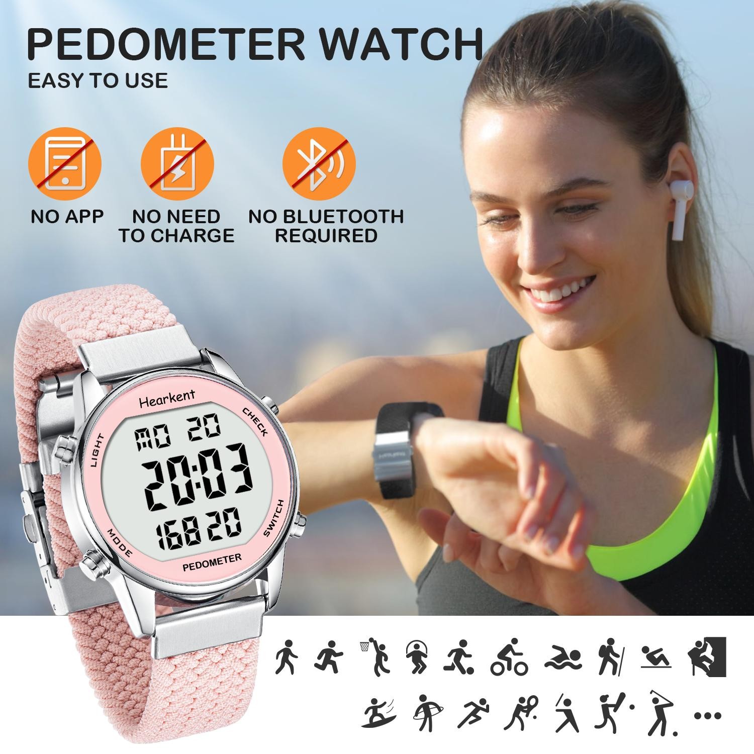 Hearkent Pedometer Sport Watch with Step Counter, Calories & Stopwatch