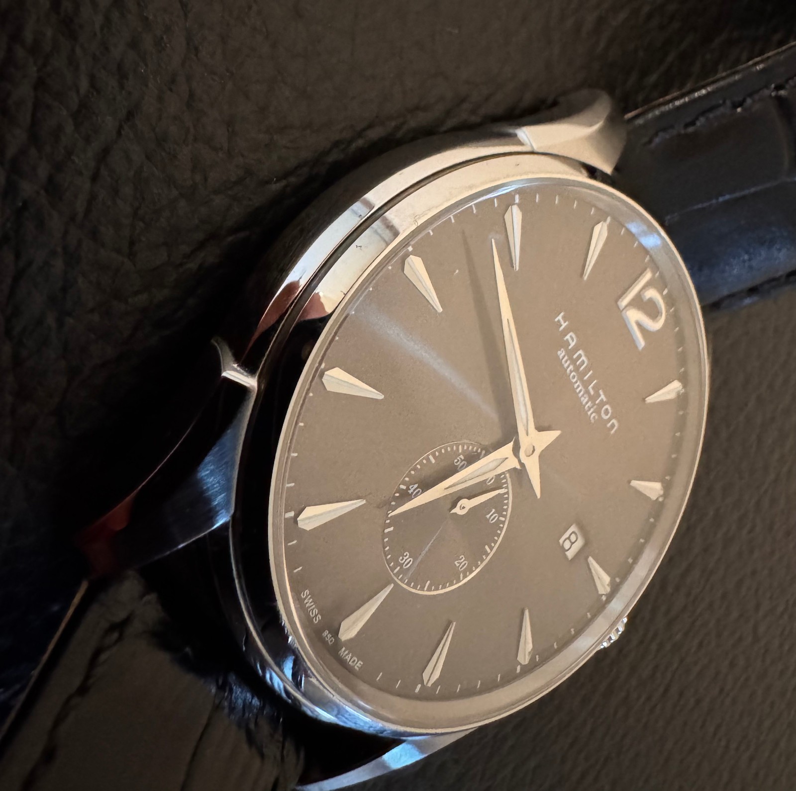 Hamilton Jazzmaster Small Second Automatic Black Strap Box and Papers H38655785