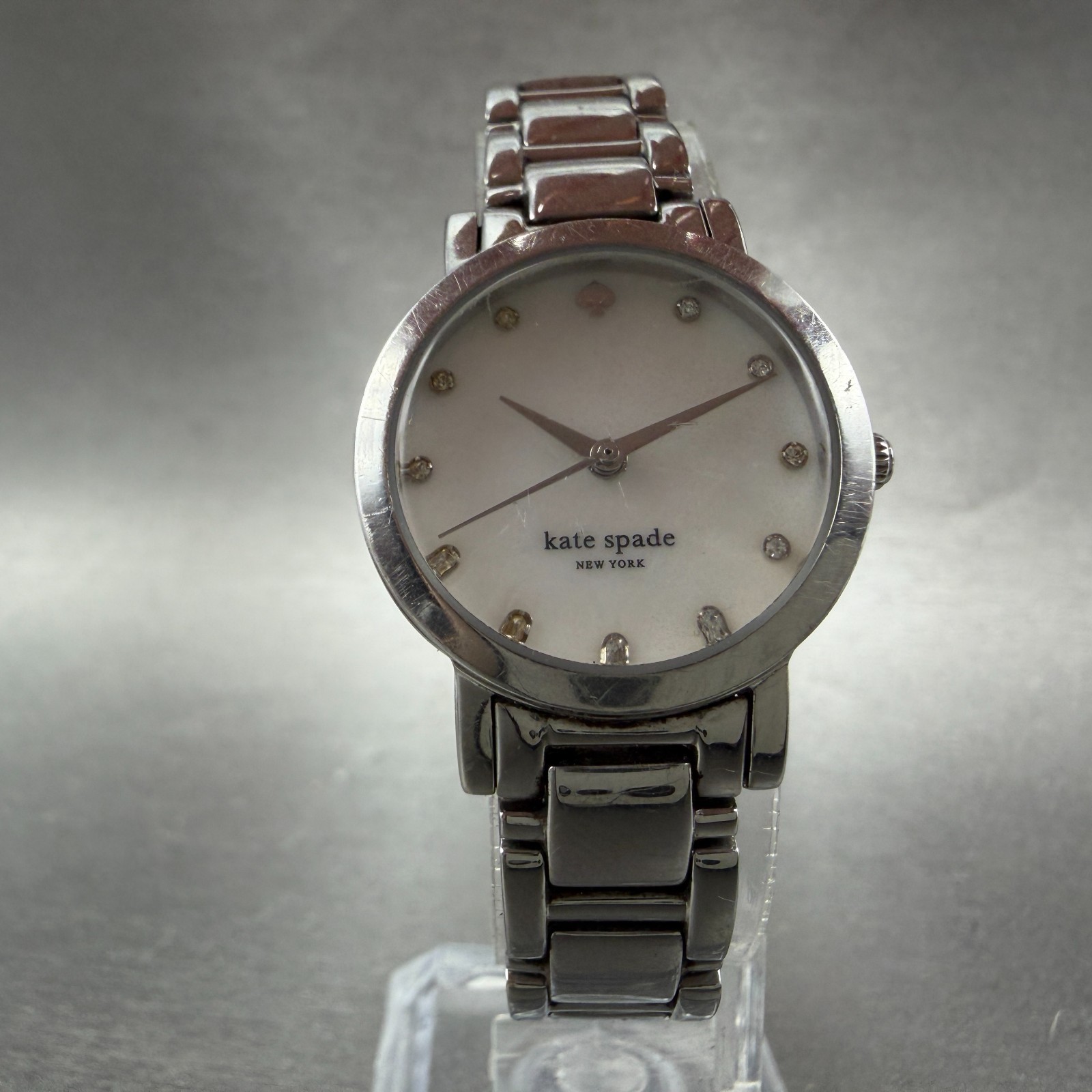 Kate Spade Gramercy Watch Women MOP Dial Silver Tone Round 0146 New Battery