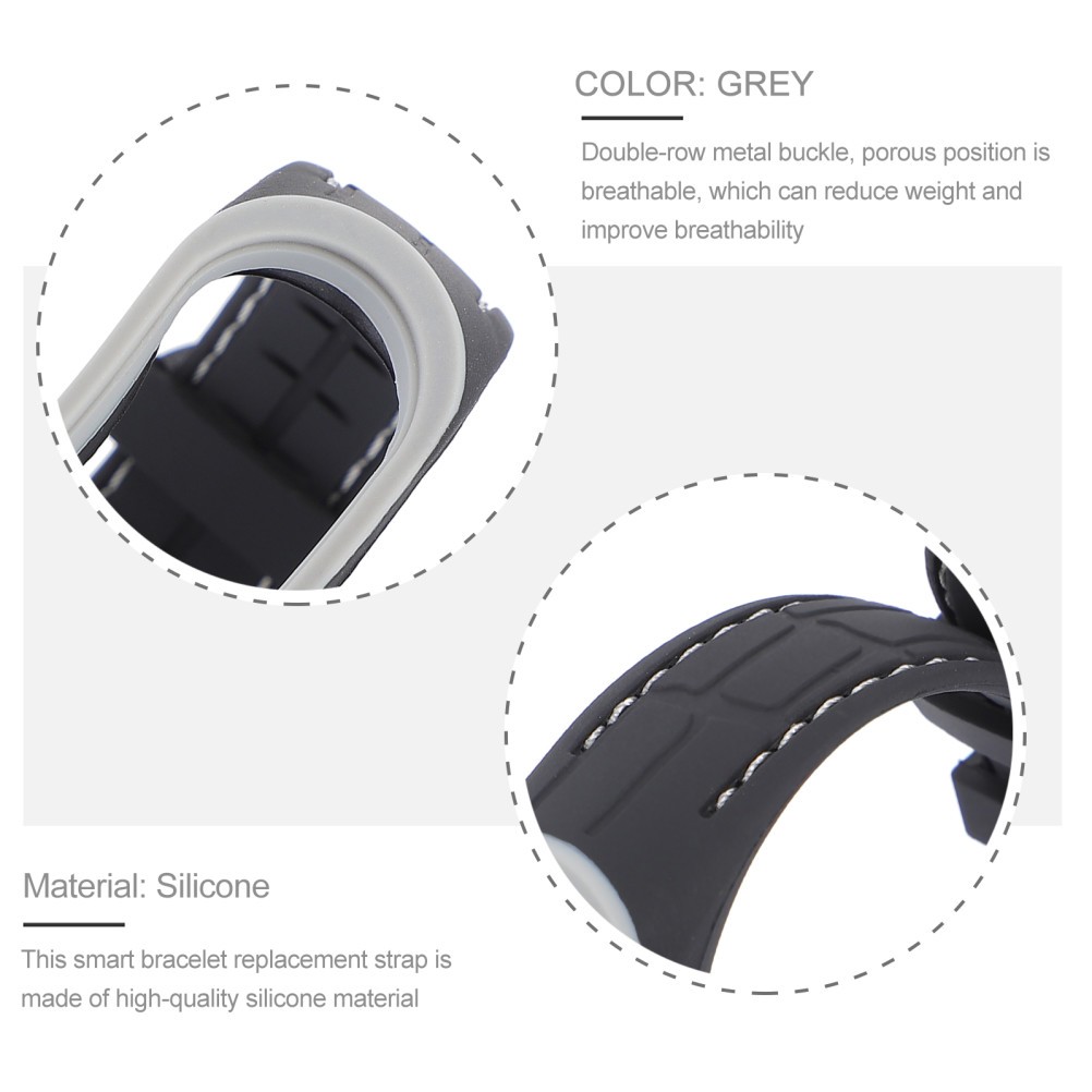 1Pcs Reusable Silicone Bracelet Band Strap Grey with Double Row Metal Buckle