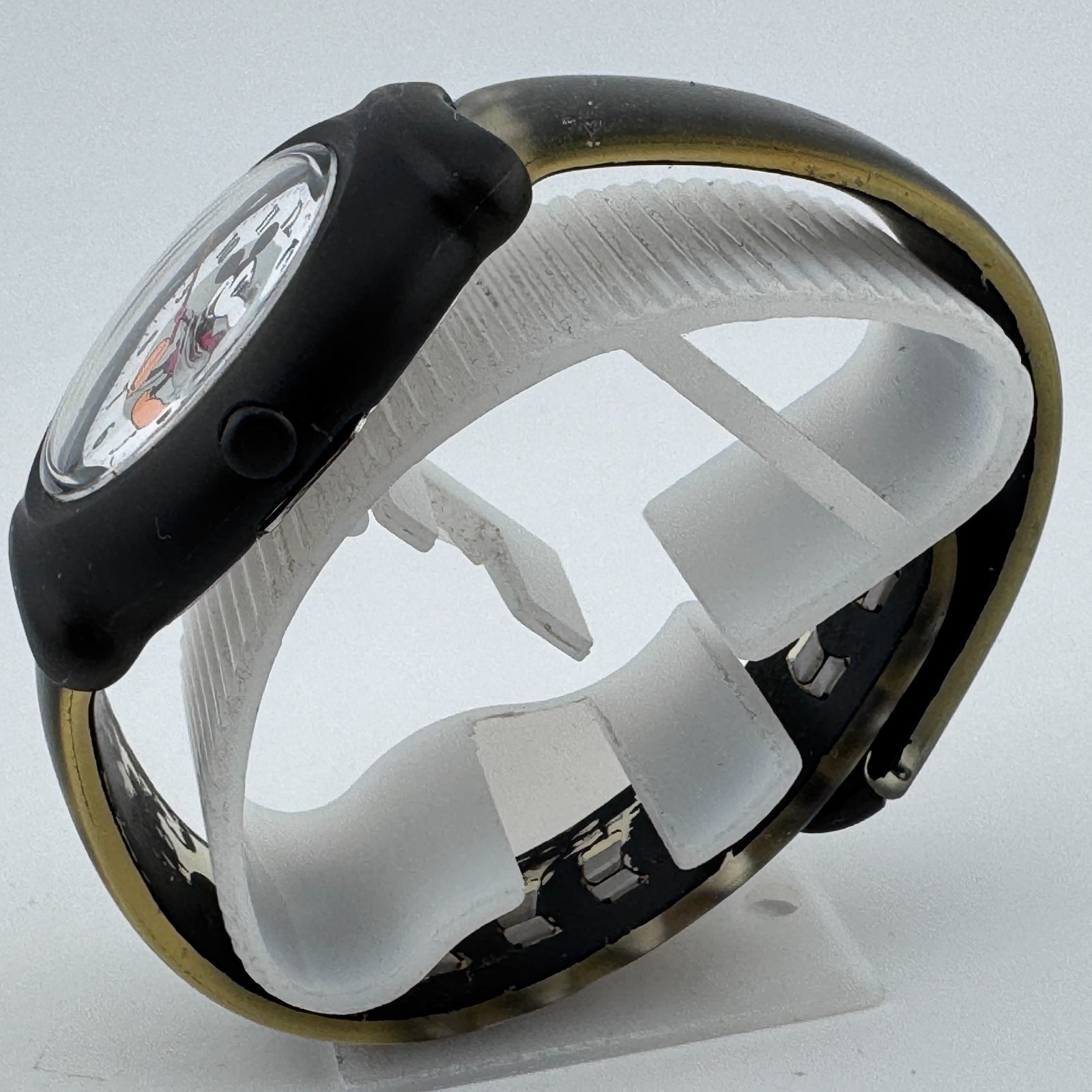 VTG Disney Snap Mickey Quartz Watch Unisex Black Resin Rubber Oval New Battery