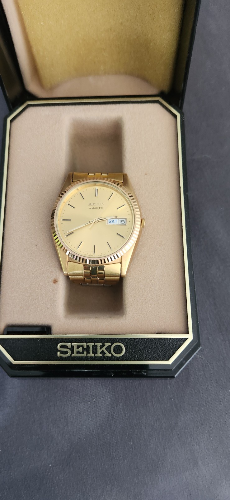 Seiko President Watch Men 36mm Gold Dial Gold Tone Daydate 7N43-8111