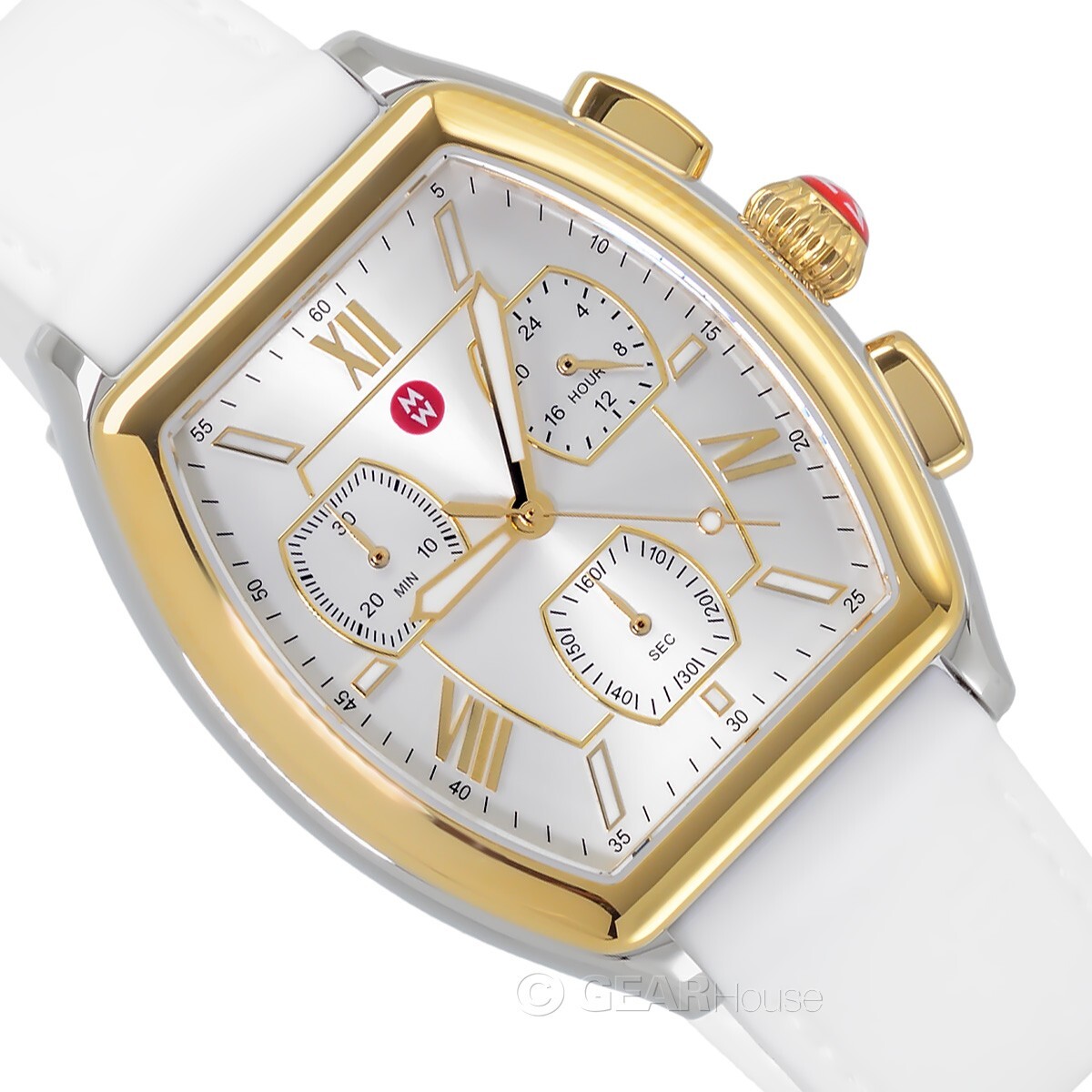 MICHELE Releve Womens Two-Tone Chronograph Watch Gold Silver White Silicone Band