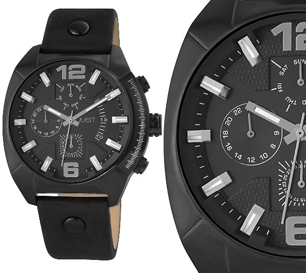 Men’s XL Wristwatch Black/Black Leather Strap Date JU20052 by JUST 99.95 MSRP