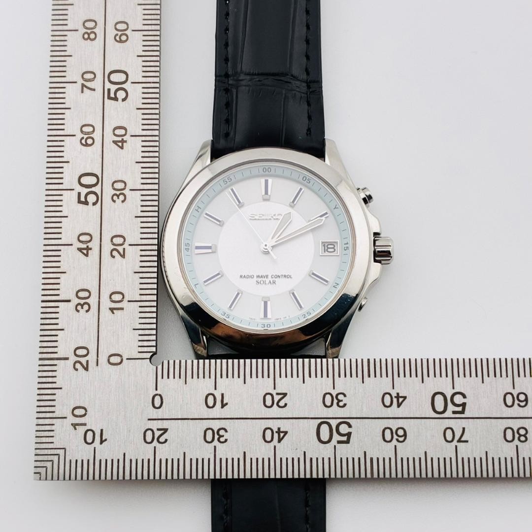SEIKO 7B22-0AY0 Solar Wave Radio Date Watch Black Dial New Band Working