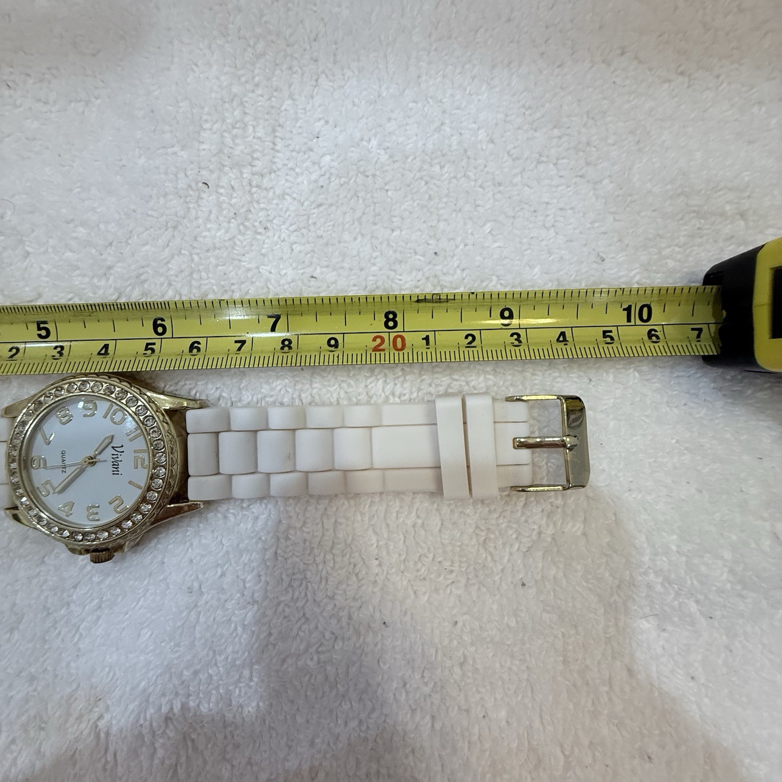 ⌚ Vivani Quartz Watch Gold Tone Crystal Bezel White Band Elegant Style