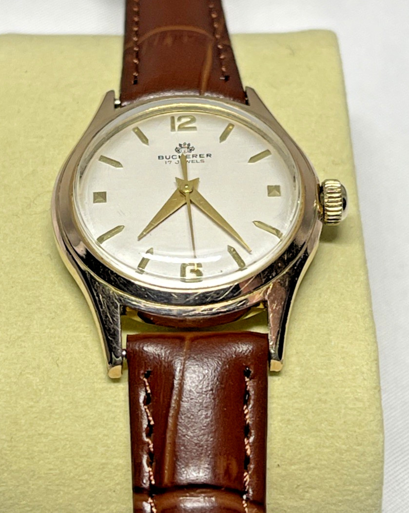 Bucherer 1960s Ladies Automatic Watch 29mm PLAGUE G20 GF Case New leather Band
