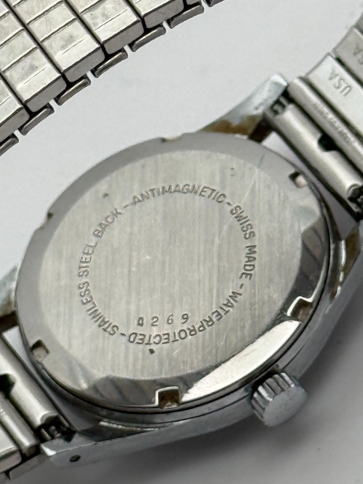 Vintage Bucherer 31mm Stainless Manual Wind Tropical Dial Watch