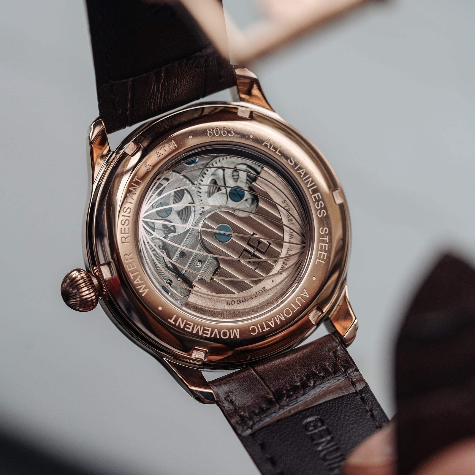 Longitude (Shadow Automatic) Automatic Skeleton Watch Brown / Genuine leather st