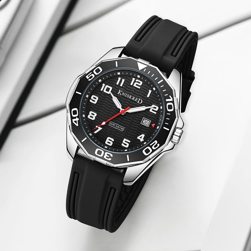 Sports Watch for Men with Easy Read Dial and Stainless Steel Band or Silicone…