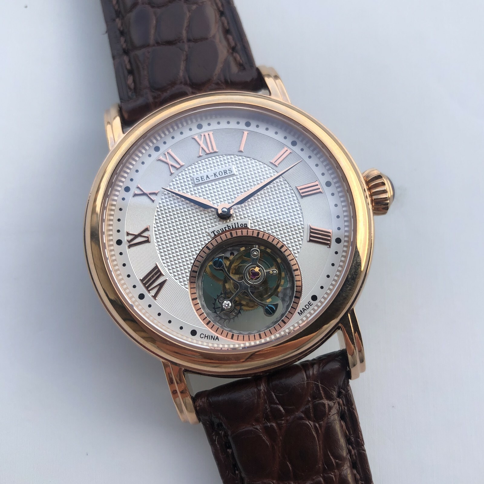 Sugess Seakors Genuine Tourbillon Seagull ST8000 Mechanical Mens Watch SE8000GW