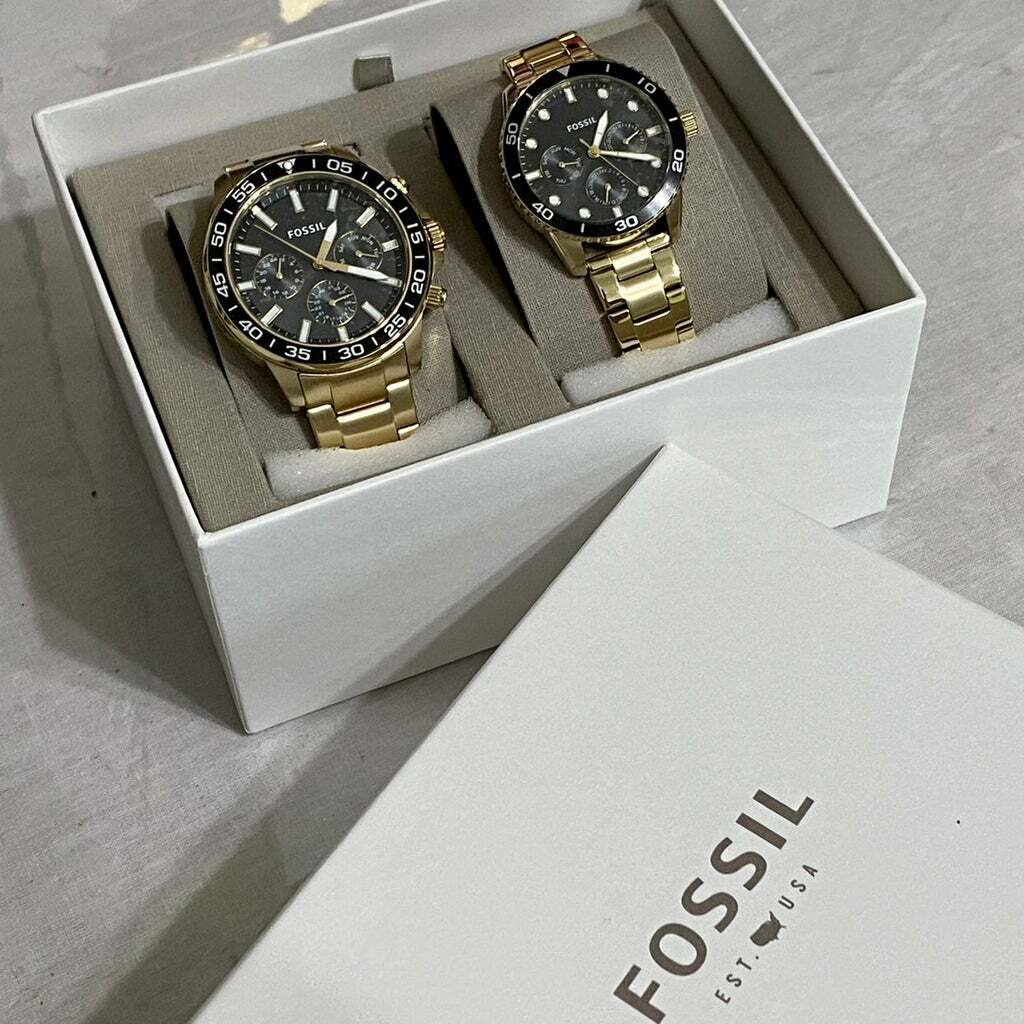 Fossil BQ2643SET Golden Black Chronograph Stainless Steel 3ATM Couples Watch Set