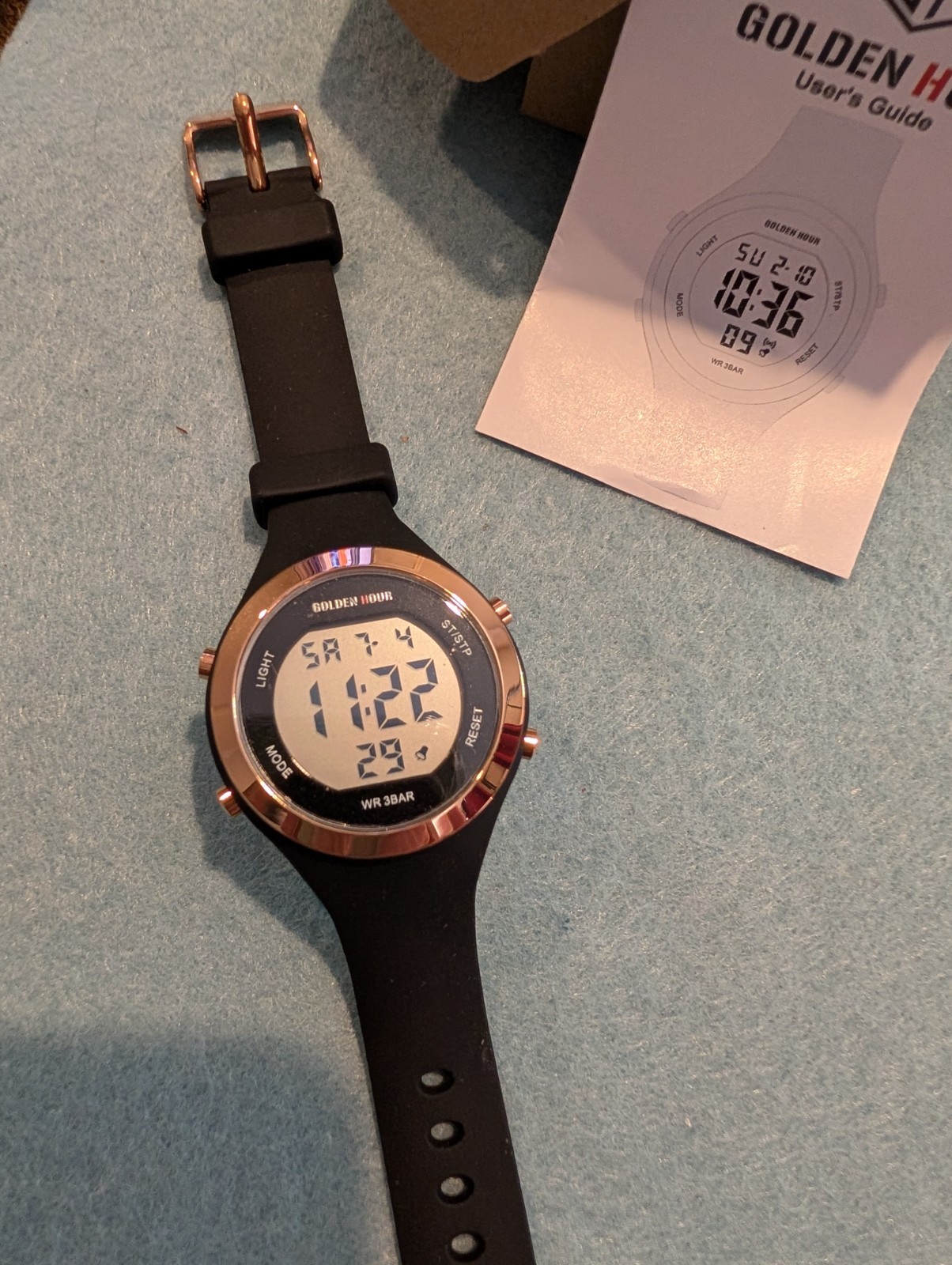 Golden Hour Women’s Digital Sport Watch Rose Gold Tone Bezel Black