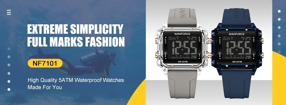 NAVIFORCE Digital Women Watch Waterproof Silicone Strap Time Date Alarm