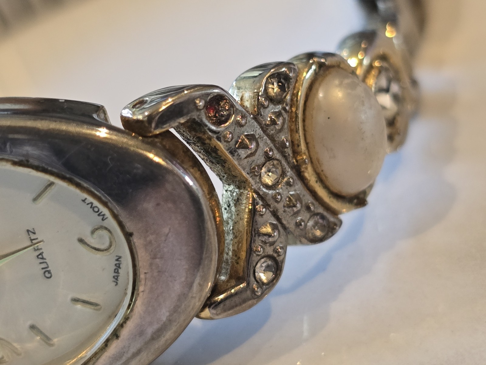 Running Gramercy Women’s Quartz Watch Stretch Band Faux Moonstone Rhinestone