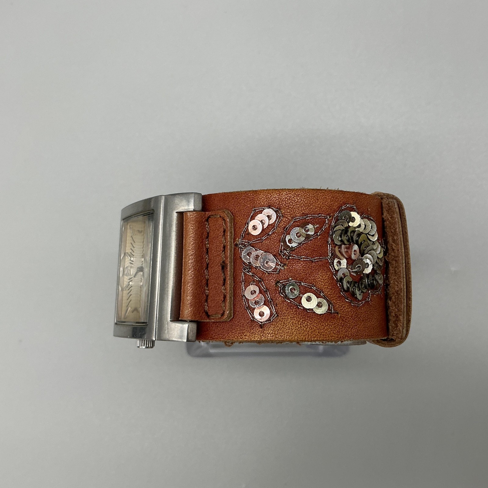 Fossil Womens Watch 30mm Cream Dial Brown Leather Floral Sequin Band New Battery