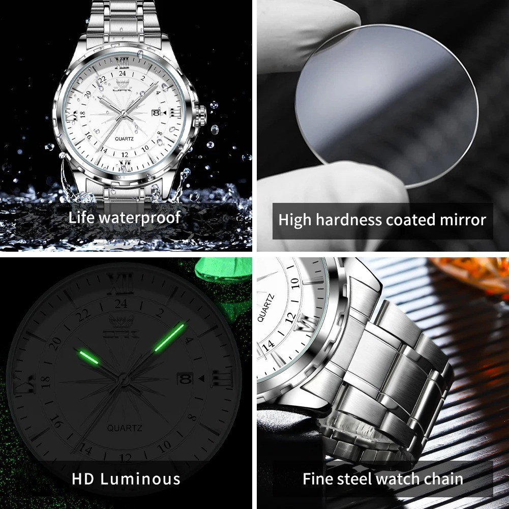 Mens Business Leather Watch Quartz Waterproof Luminous Quality Wristwatch Boxed