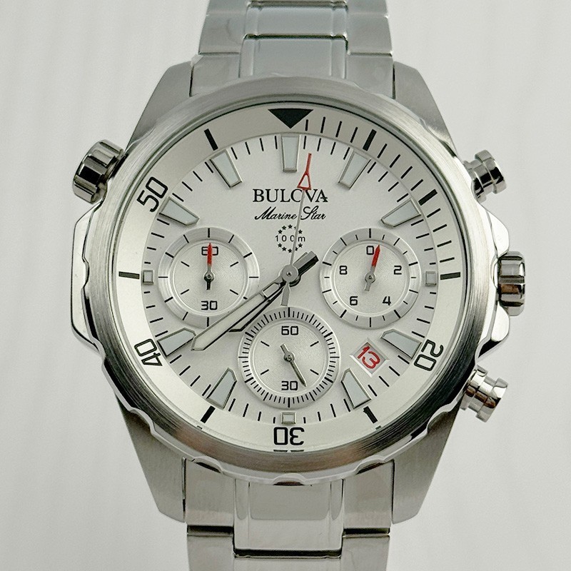 Bulova Marine Star 96B255 White Dial Chronograph Men’s Quartz Watch 43mm