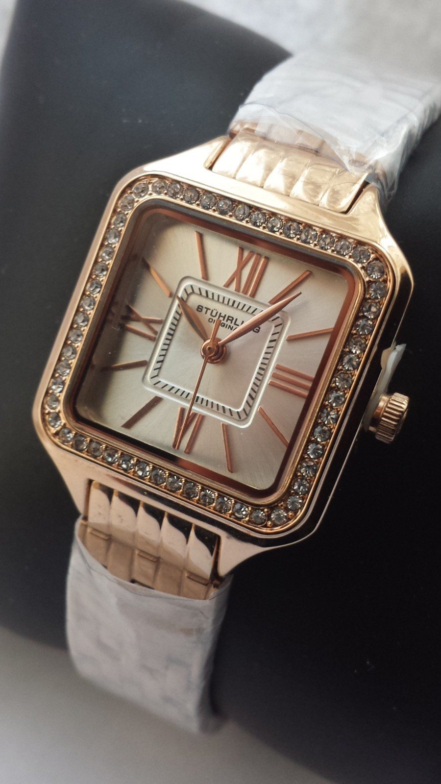 NEW Stührling 4020.3 Original Confidant Square Rose Gold Tone Ladies Watch Boxed