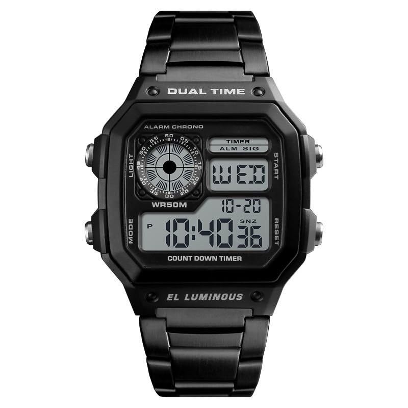 Men’s Digital MultiFunction Watches 2 Time Alarm Stopwatch Countdown Backligh…