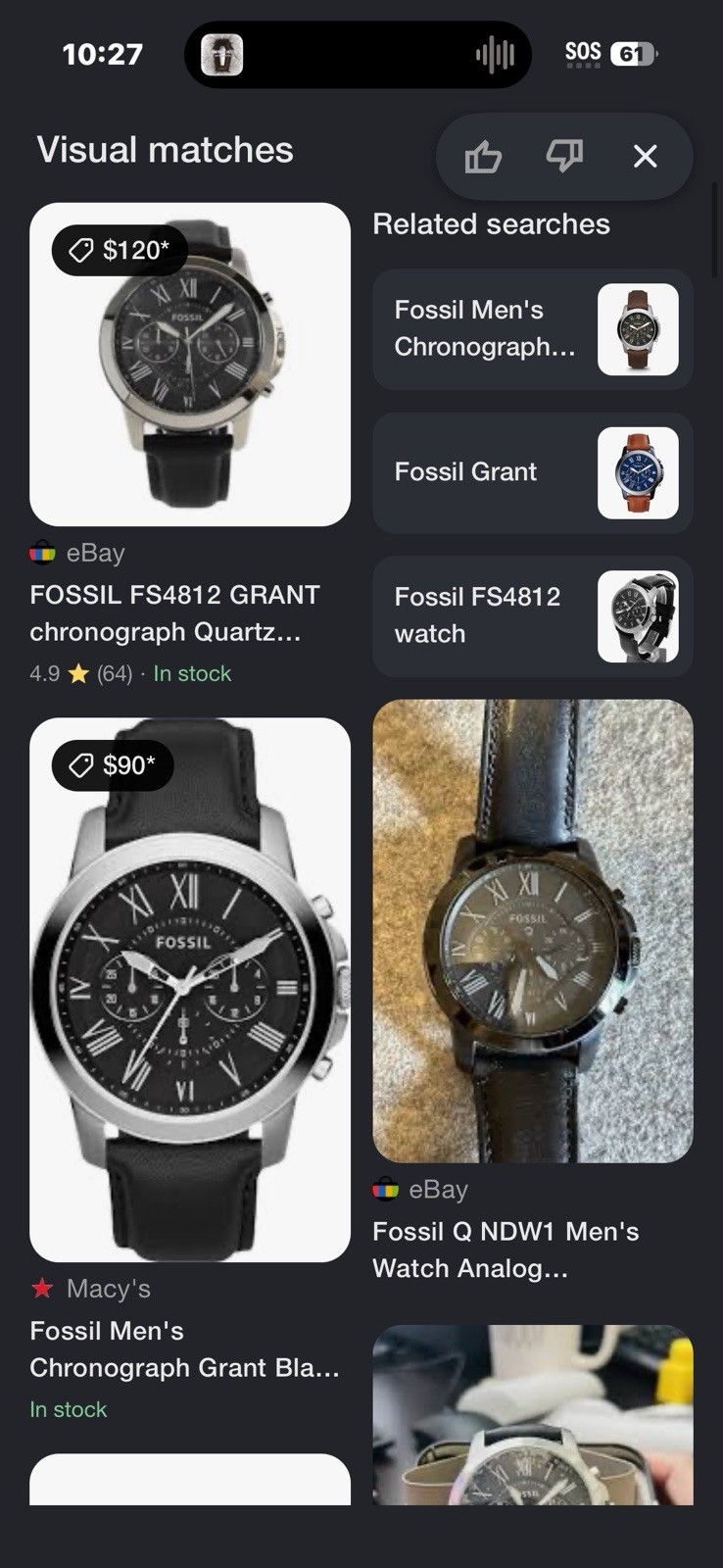 Fossil Grant Men’s Chronograph Quartz Watch Black Dial Leather Strap Roman