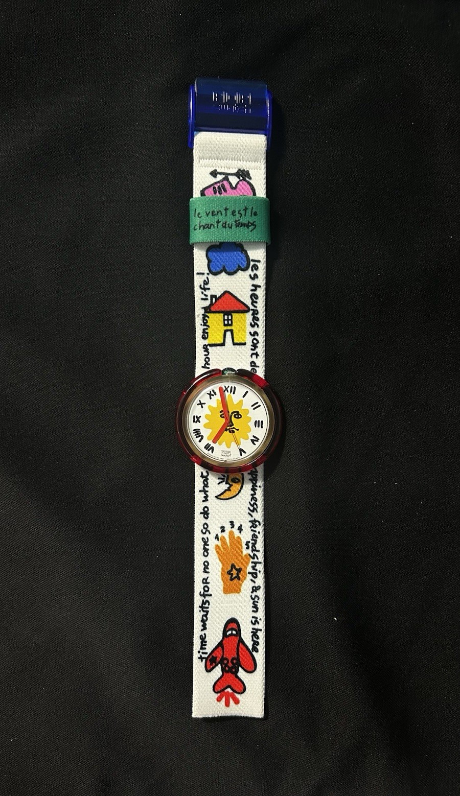 Swatch Pop Swiss Quartz Analog Wristwatch Cartoon Dial Red Case White Strap