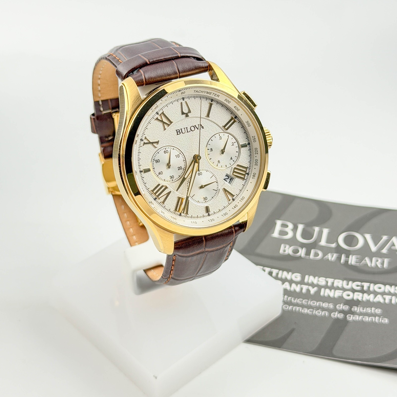 Bulova Classic Wilton 97B169 Gold-Tone Chronograph & White Dial Men’s Watch 46MM