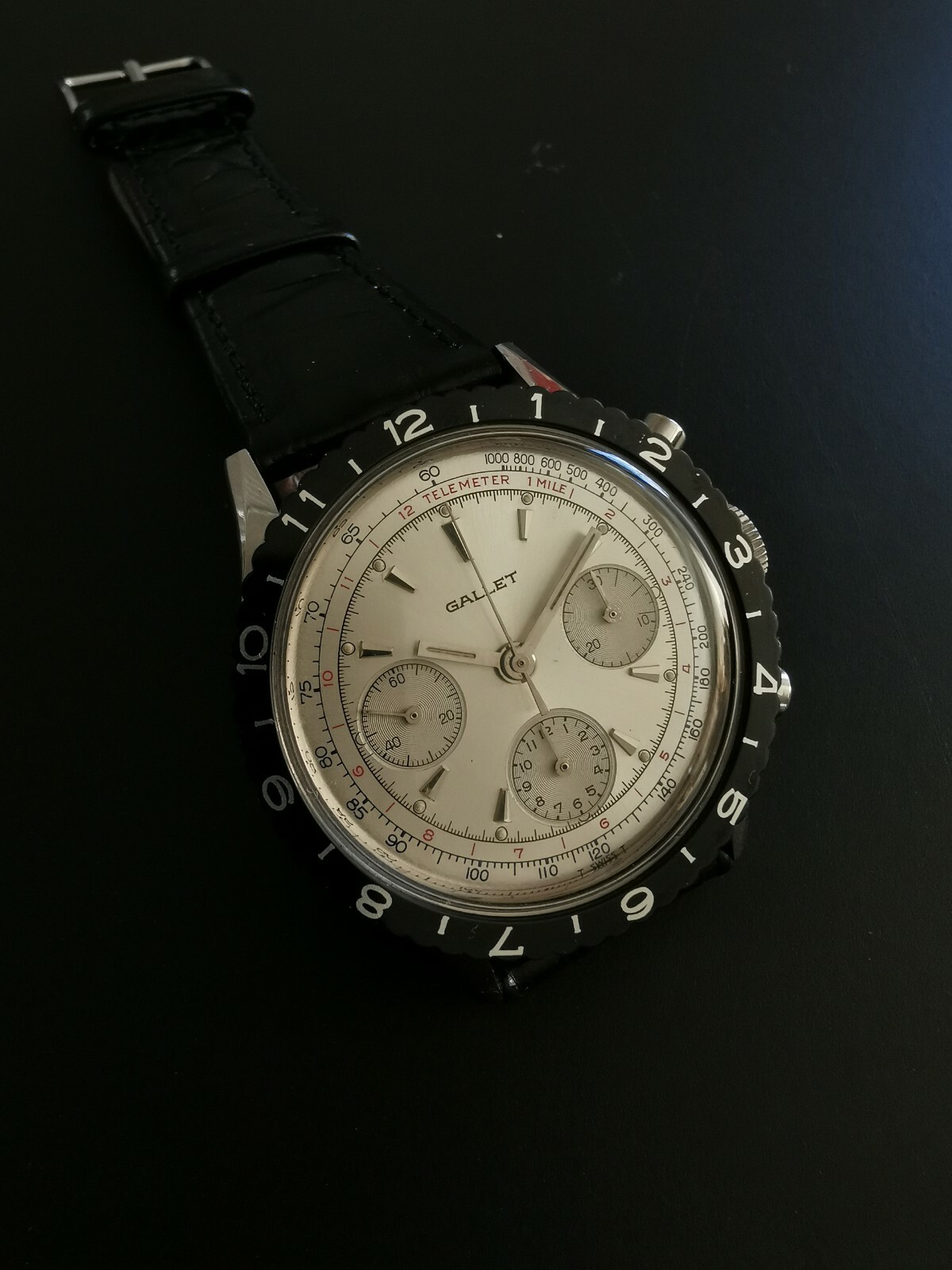 Vintage Gallet MultiChron Pilot Chronograph Stainless Steel Valjoux 72