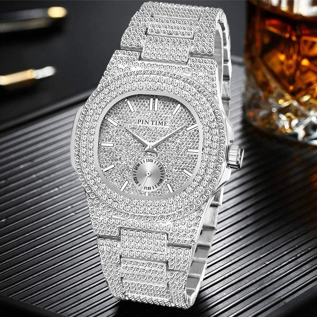 Hip Hop Crystal-Embellished Watch – Waterproof and Adjustable for All Occasions