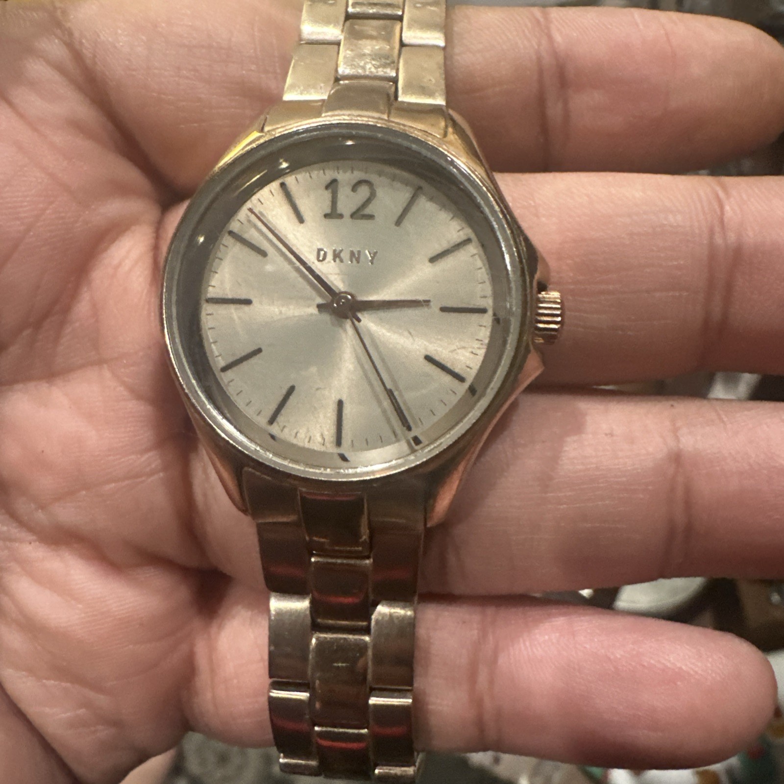Working DKNY Women’s Eldridge Grey Dial Rose Gold-tone Ladies Watch 32mm Fit 8in