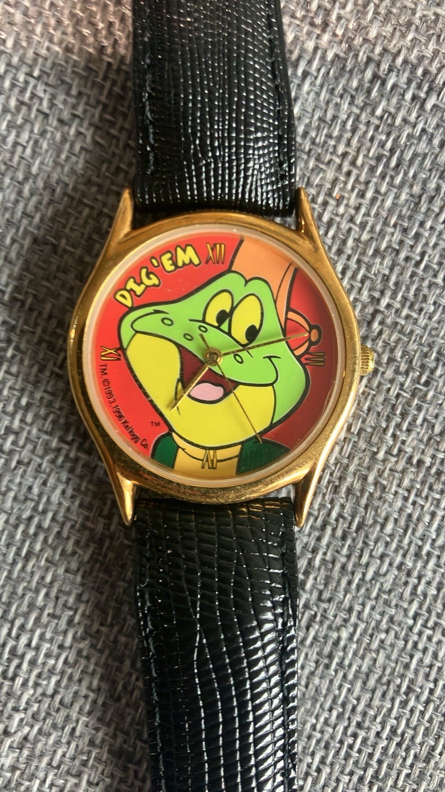 Kellogg’s Watch Dig’em Frog Watch 1996 33MM With New Battery & Leather Band