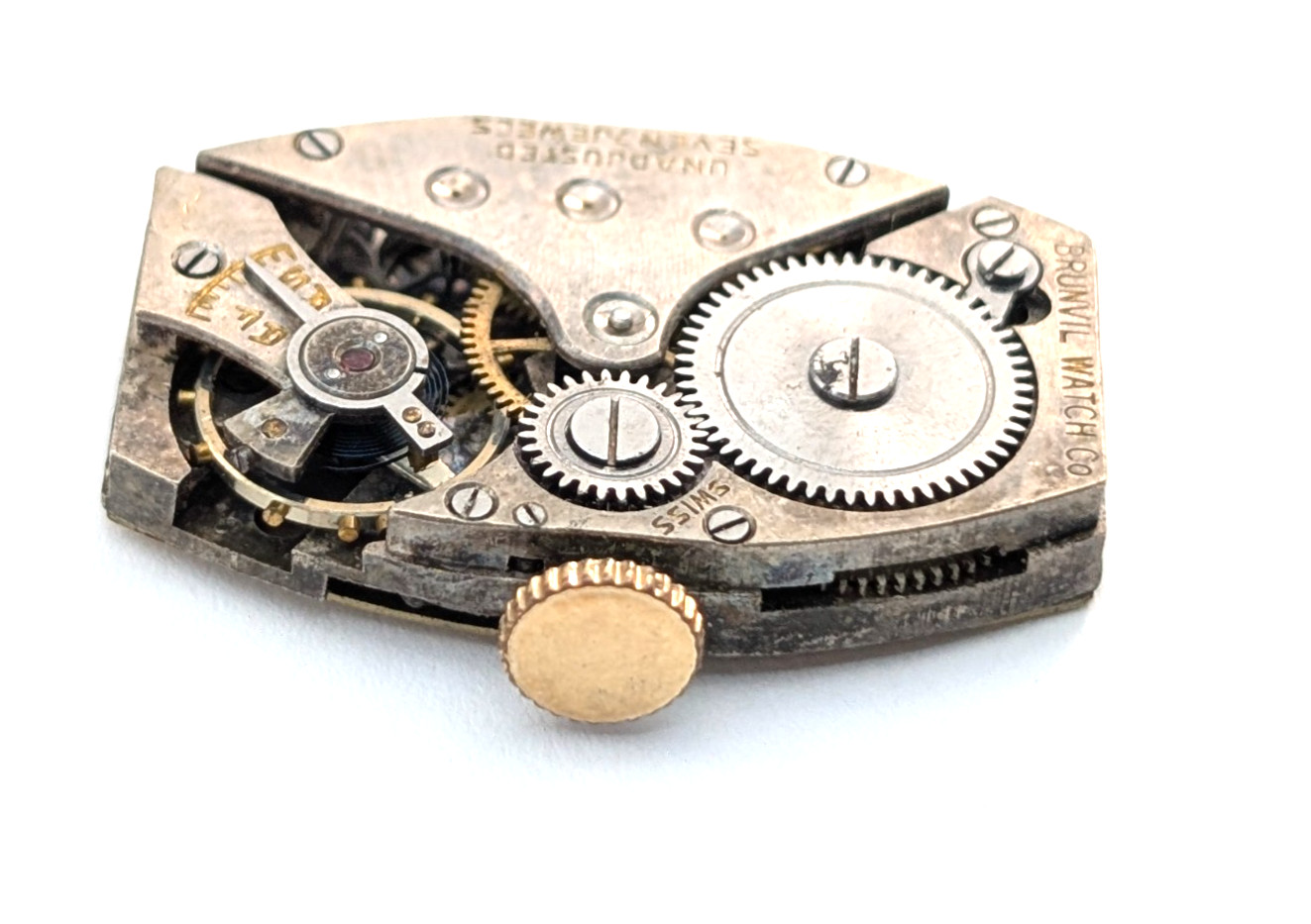 Vintage BRUNVIL 7j Art Deco Ladies 15mm Mechanical Watch Movement PARTS REPAIR