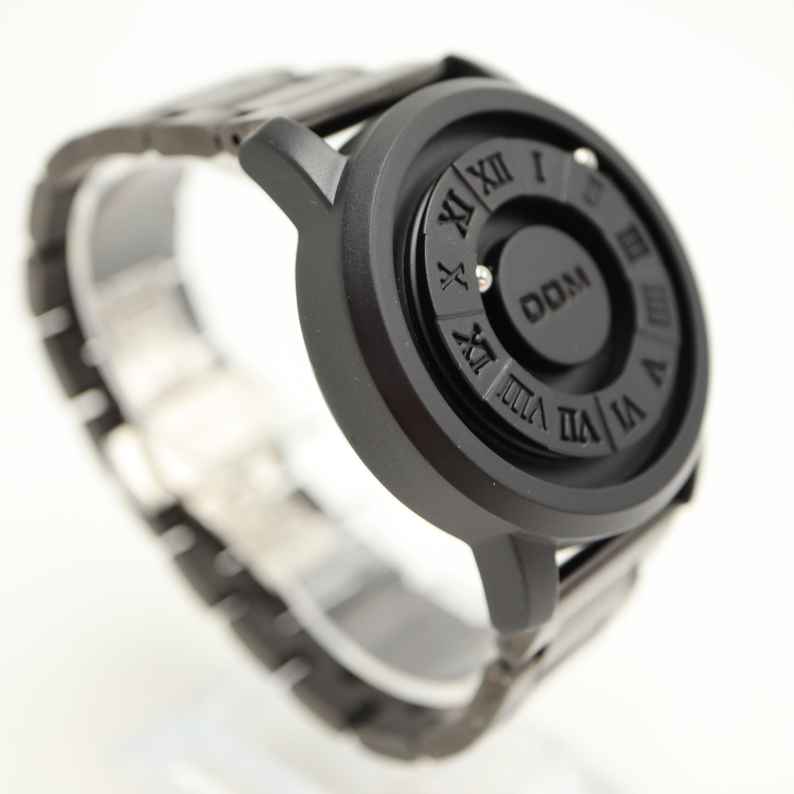DOM Mens 42mm Watch Black Roman Dial Magnetic Ball Bearing Fidget w New Battery