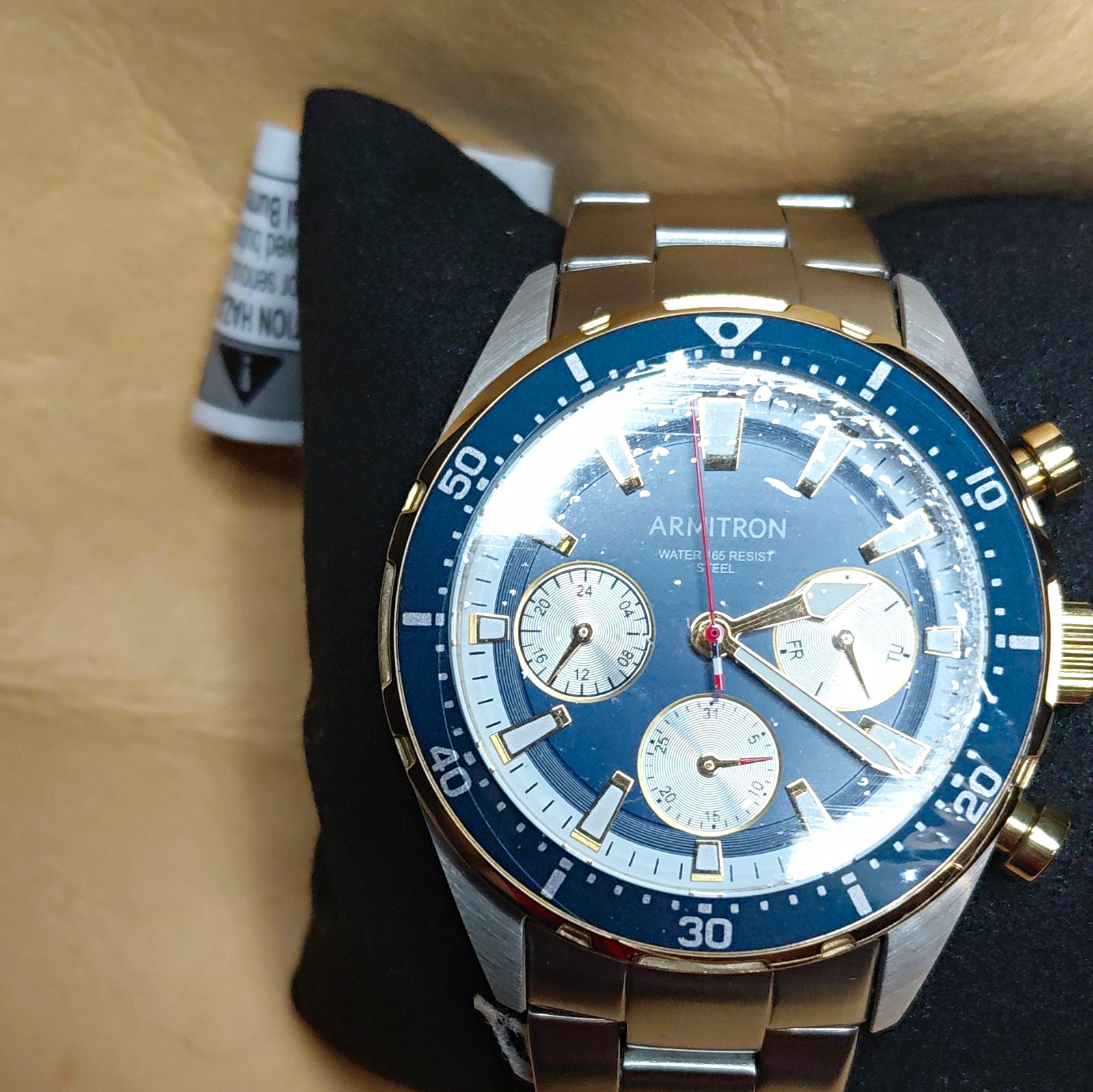 Armitron Quartz Analog Watch, Blue Dial, SS Bracelet, Day/Date, WR 165 ft