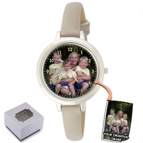 PERSONALISED CUSTOM LADIES SKINNY STRAP PHOTO WRIST WATCH BIRTHDAY BEST GIFT